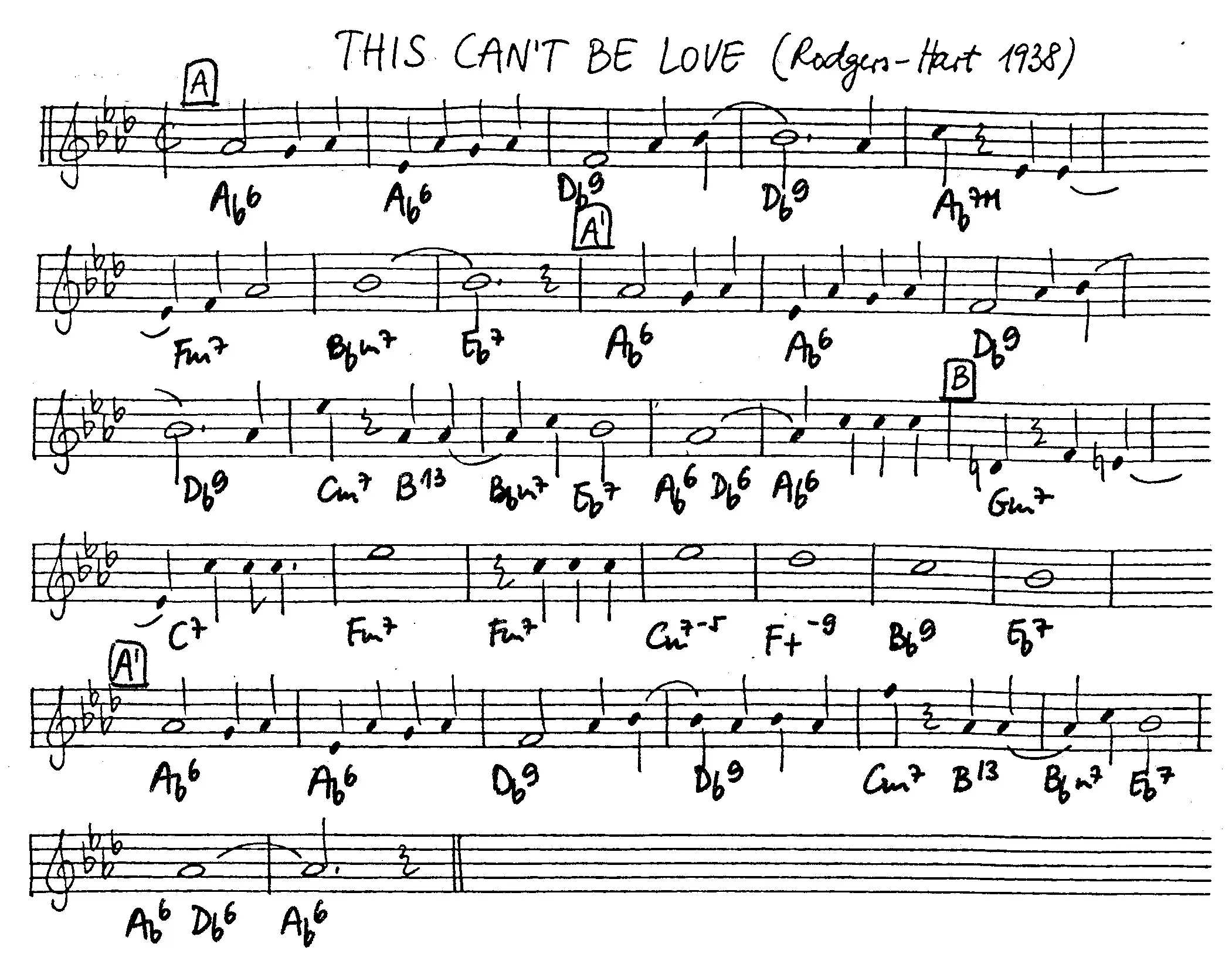 this can't be love free jazz leadsheet - Courtesy of the Jungle Jazz Band
